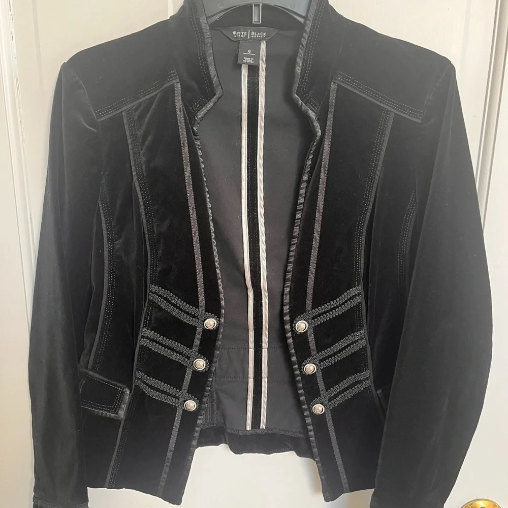 White House Black Market Black Velvet Military-Inspired Blazer - Picture 3 of 4